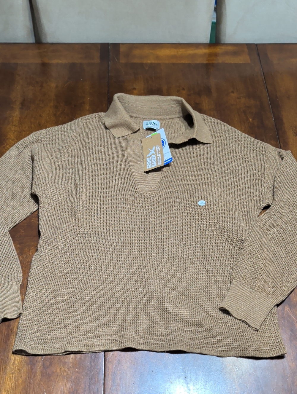 NWT Eddie Bauer Woman's Size S Sweater With Johnny Collar Camel Color